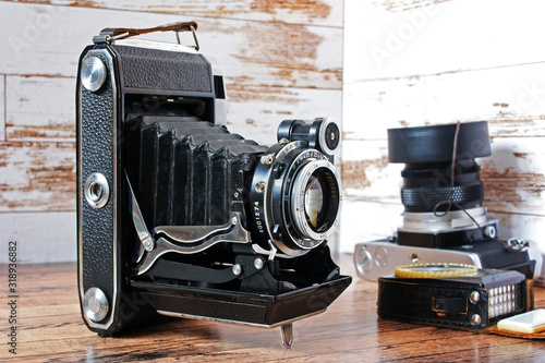 Vintage film cameras and photo exposure meter