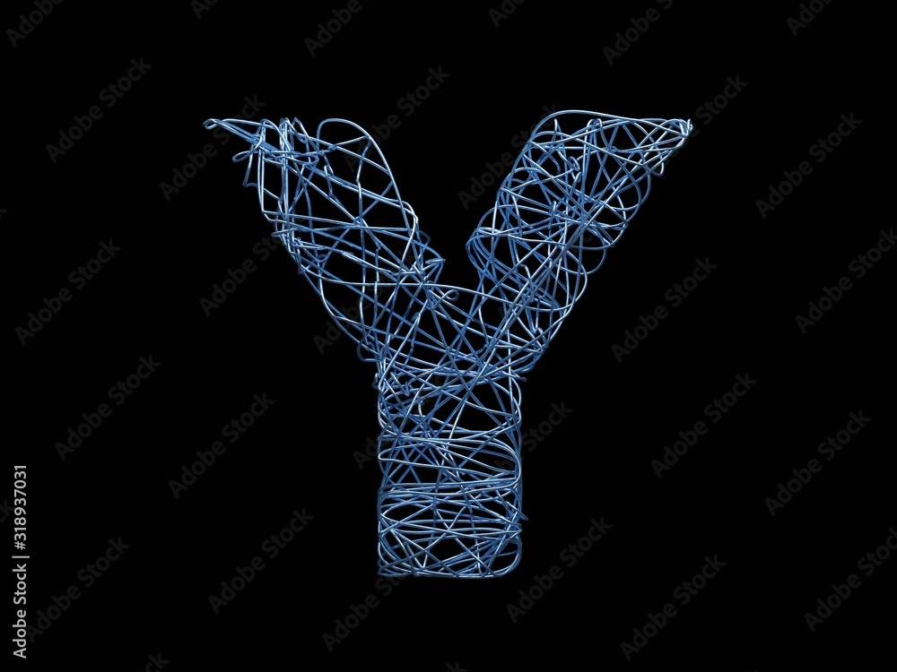 Obraz premium Letter Y tangled metallic wires series 3D render