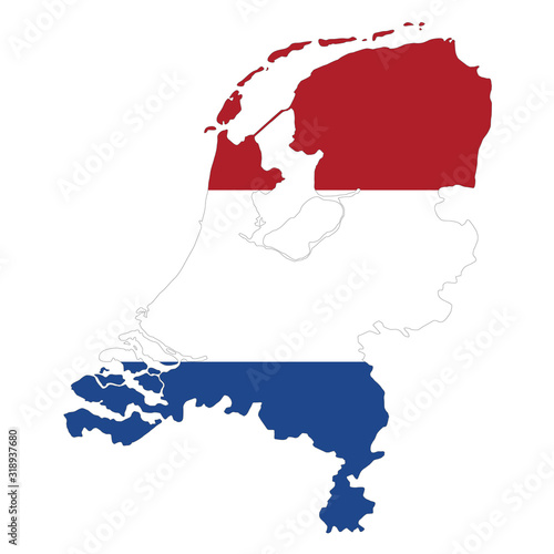 Vector map of Netherlands with flag on white background