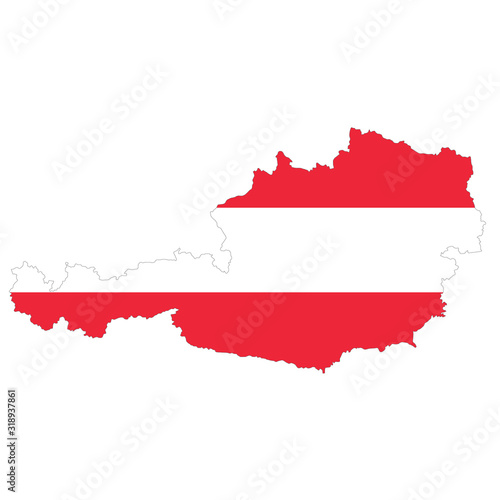 Vector political map of Austria with flag isolated on white background