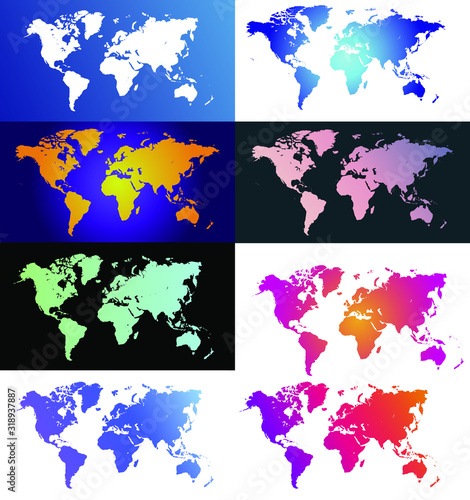 Colorful vector world map. North and South America  Asia  Europe  Africa  Australia
