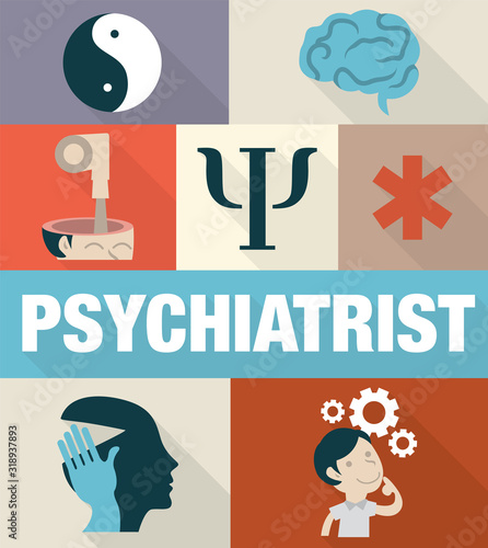 Psychiatrist vector flat icon set