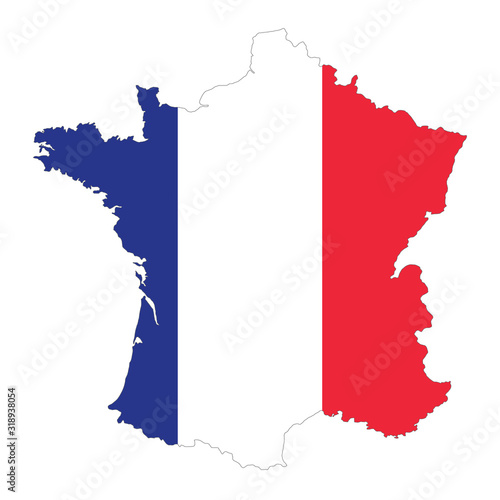 Vector political map of France with flag isolated on white background