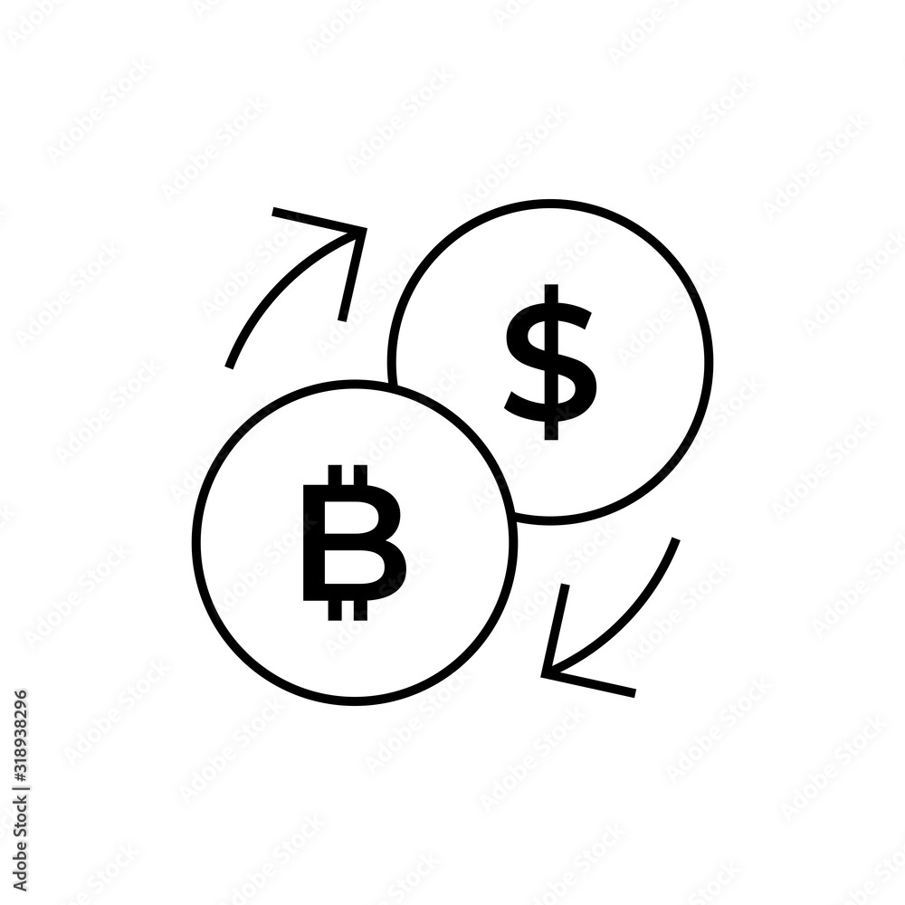 Obraz premium Conversion, currency exchange - with symbols of dollar and bitcoin - line icon