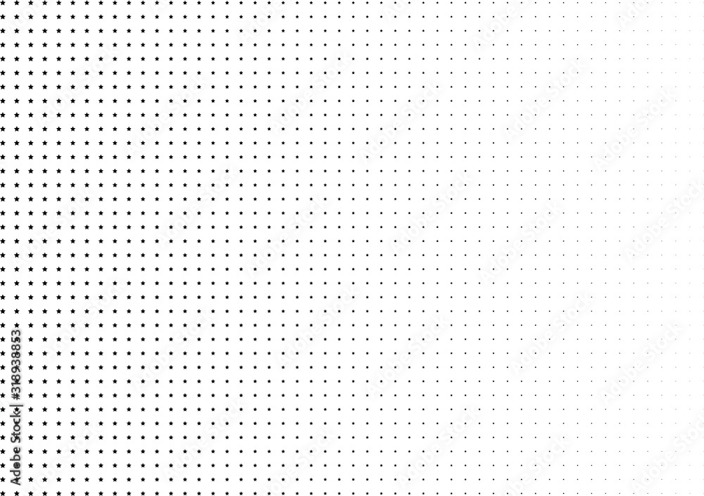 Abstract halftone dotted background. Monochrome pattern with stars. Vector modern futuristic texture for posters, sites, business cards, postcards, labels, cover, stickers. Design mock-up layout. Abstract halftone dotted background. Monochrome pattern with stars. Vector modern futuristic texture for posters, sites, business cards, postcards, labels, cover, stickers. Design mock-up layout.