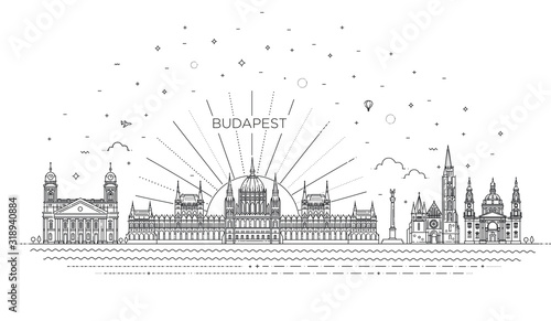 Hungarian travel landmark of historical building thin line icon photo