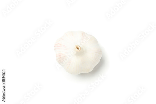 Fresh garlic bulb isolated on white background, top view