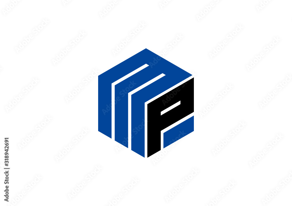 Letter MP hexagon simple logo design vector