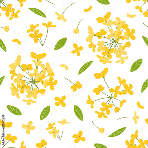 Bright doodle floral pattern background with fragrant tea olive, sweet olive or osmanthus fragrans and evergreen foliage. hand drawn flower cluster background.  Great for wallpaper, textile, fabric. photo
