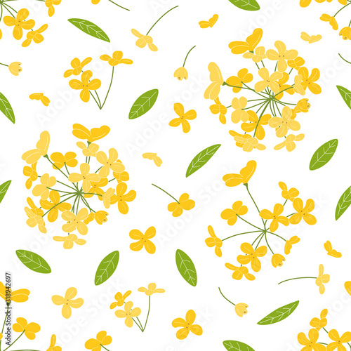 Bright doodle floral pattern background with fragrant tea olive, sweet olive or osmanthus fragrans and evergreen foliage. hand drawn flower cluster background.  Great for wallpaper, textile, fabric.