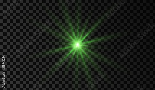 Lens flare. Light glow effect. Green sparkle and glare object. Isolated vector illustration on transparent background.