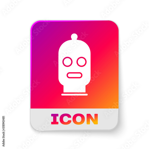 White Balaclava icon isolated on white background. A piece of clothing for winter sports or a mask for a criminal or a thief. Rectangle color button. Vector Illustration