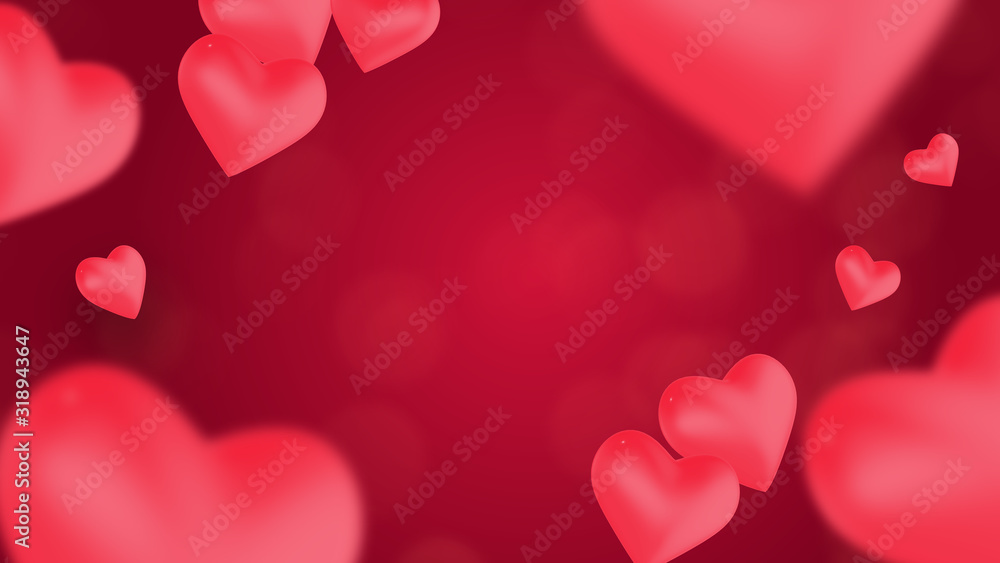 Happy Valentine's Day with heart and bokeh on red background. For Love Happy Valentines Day or Wedding resolution concept.