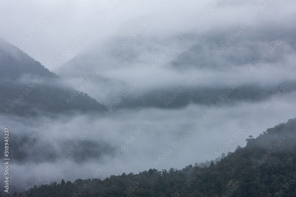 Clouds and fog at Doubtfull Sound. Fjordland New Zealand. South Island. Clouds and fog at Doubtfull Sound. Fjordland New Zealand. South Island.