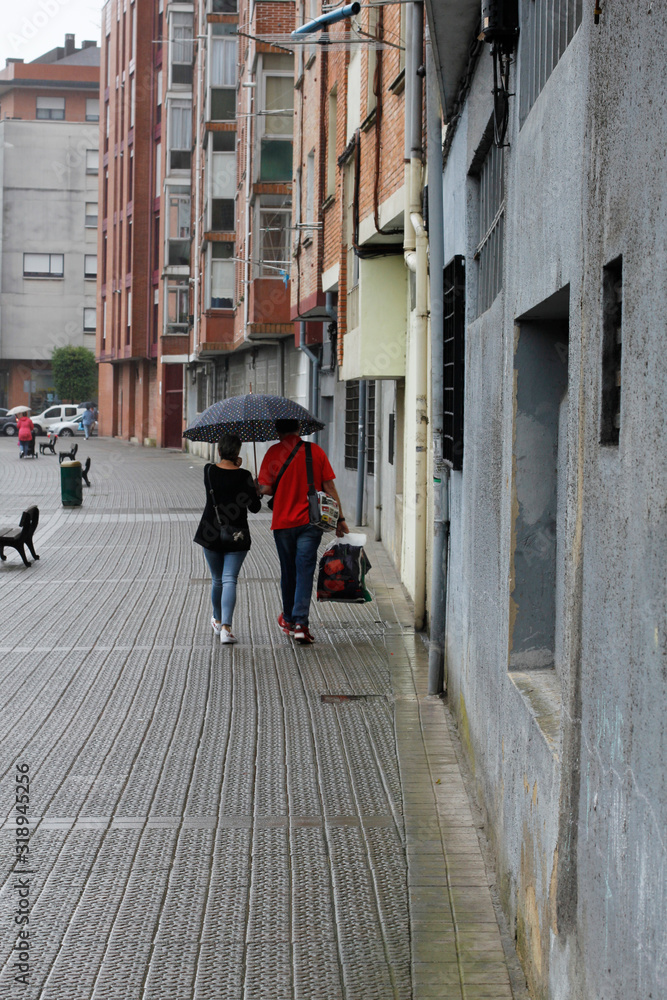 Walking in a rainy day