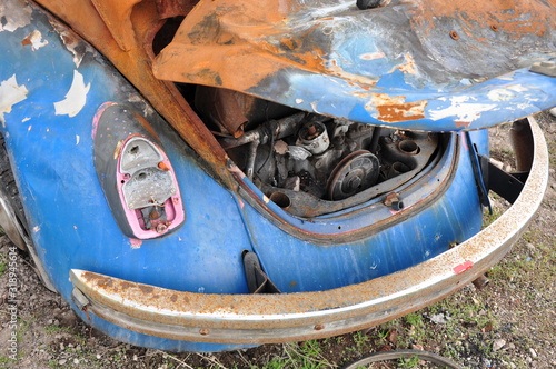 Old rusty vintage beetle bug car engine