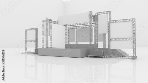 3D stage, Stage podium on white Background, Stage mockup. 3d Rendering illustration.