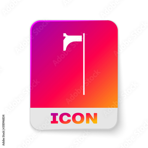 White Medieval axe icon isolated on white background. Battle axe, executioner axe. Medieval weapon. Rectangle color button. Vector Illustration