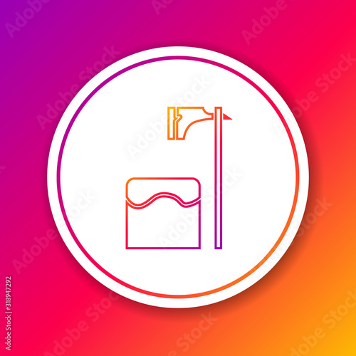 Color line Executioner axe in tree block icon isolated on color background. Hangman, torturer, executor, tormentor, butcher, headsman. Circle white button. Vector Illustration