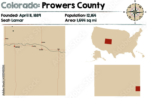 Large and detailed map of Prowers county in Colorado, USA. photo