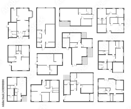 Apartment architectural plans flat vector illustrations set photo