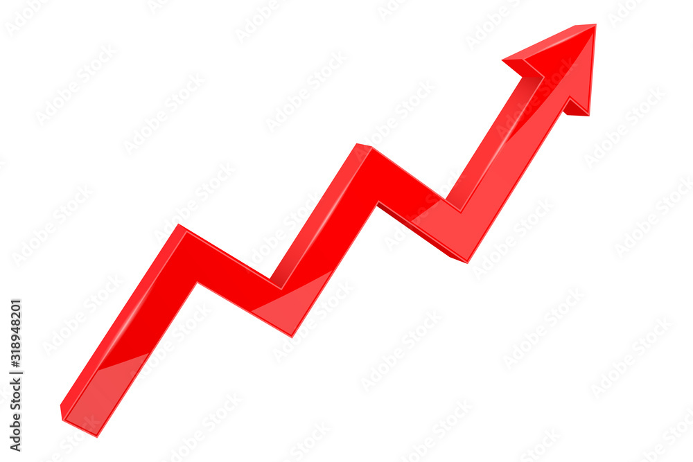 Financial indication arrow. Up red shiny 3d graph Financial indication arrow. Up red shiny 3d graph