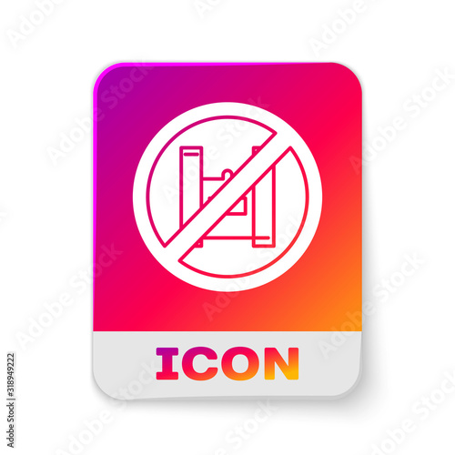 White Say no to plastic bags poster icon isolated on white background. Disposable cellophane and polythene package prohibition sign. Rectangle color button. Vector Illustration