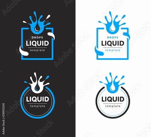 Liquid splash drops logo square and round emblem template set vector