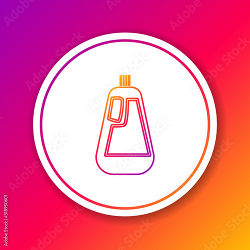 Color line Plastic bottle for liquid laundry detergent, bleach, dishwashing liquid icon isolated on color background. Circle white button. Vector Illustration