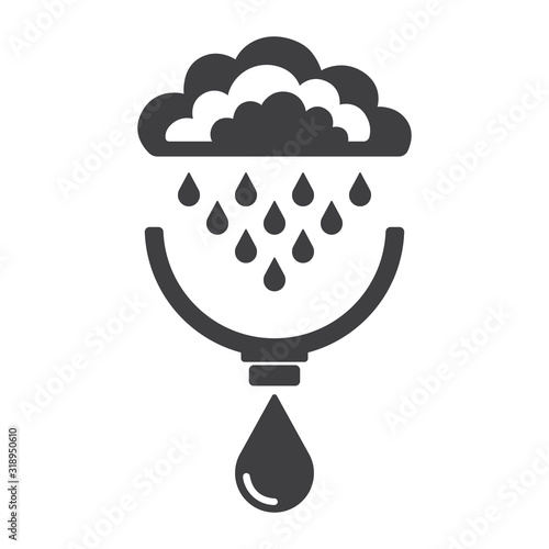 Symbols of clouds, rain, drops, system of rain water harvest. Concept of save water resources. Vector illustration.