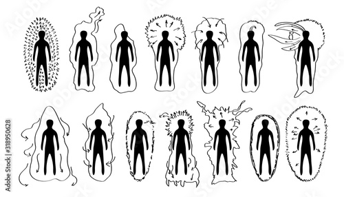 Vector hand drawn black and white versions of the human aura photo
