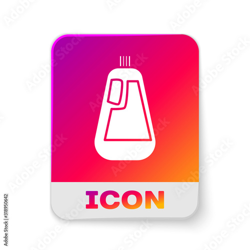 White Plastic bottle for liquid laundry detergent, bleach, dishwashing liquid icon isolated on white background. Rectangle color button. Vector Illustration