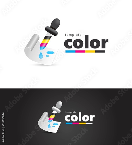Cmyk logo pipette colored. Polygraphy theme
