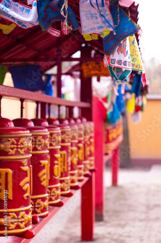 buddha religion flags and bells