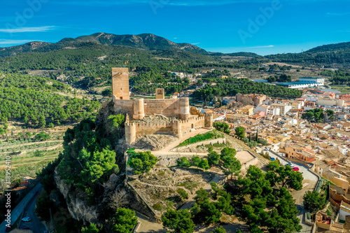 Obraz na płótnie Aerial view of Biar castle in Valencia province Spain with donjon towering over