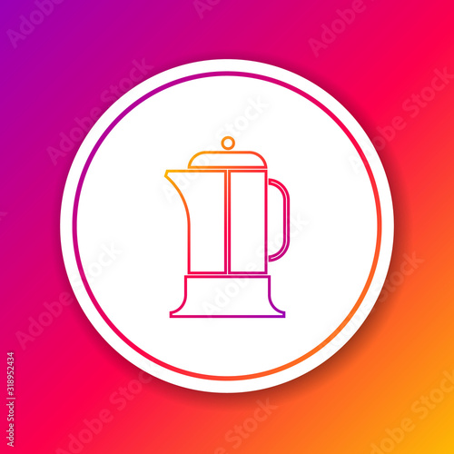 Color line French press icon isolated on color background. Circle white button. Vector Illustration