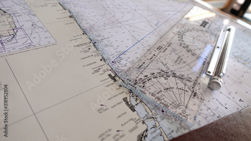 Yacht Navigation Map and Parallel Rule and Log