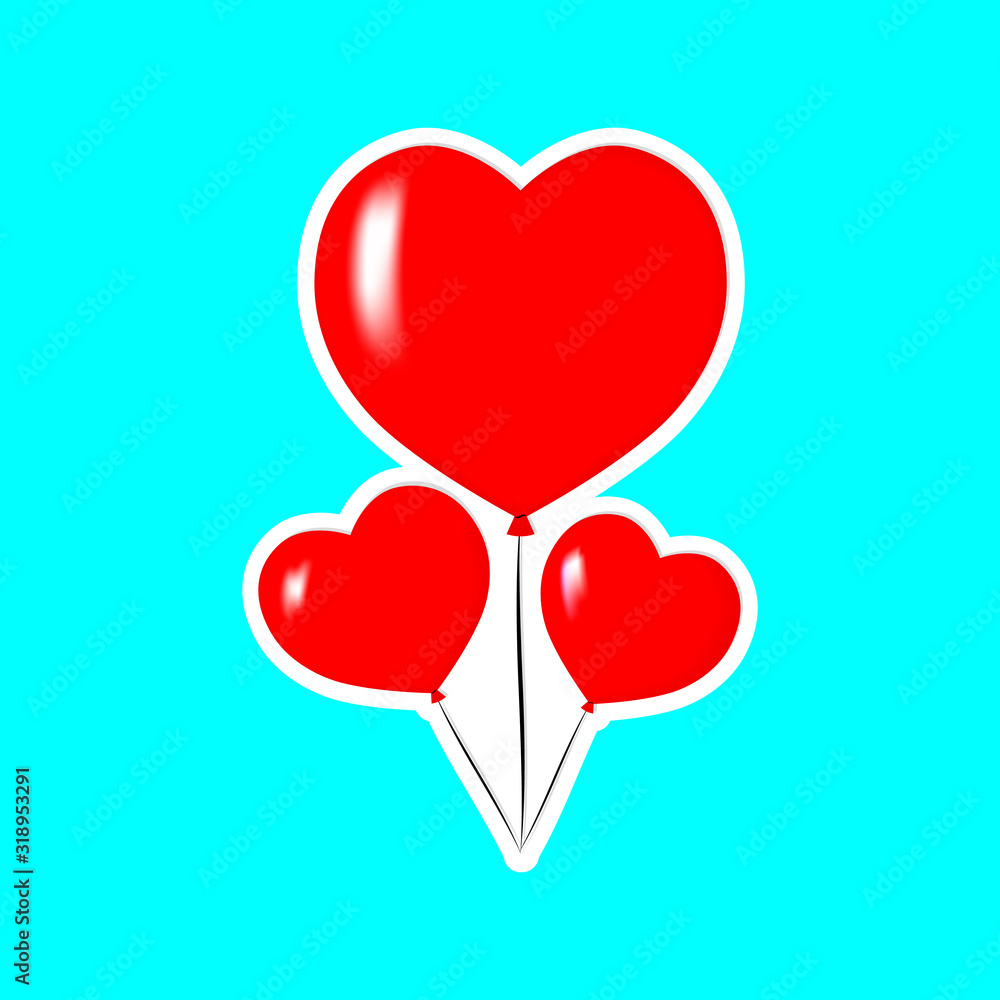 Heart balloons icon, Valentines day symbol design template, vector illustration