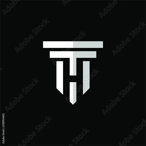 Initial letter TH or HT logo template with court building simplicity symbol in flat design monogram illustration