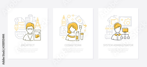 Different professions - line design style banners set