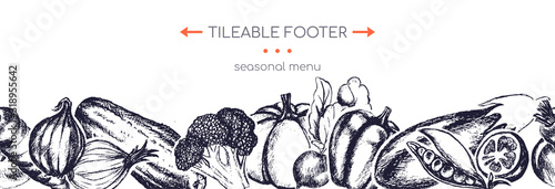 Organic vegetables - hand drawn vector seamless footer