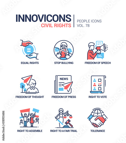 Civil rights concept line design style icons set