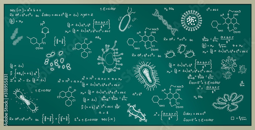 Various viruses and bacteria On the blackboard.