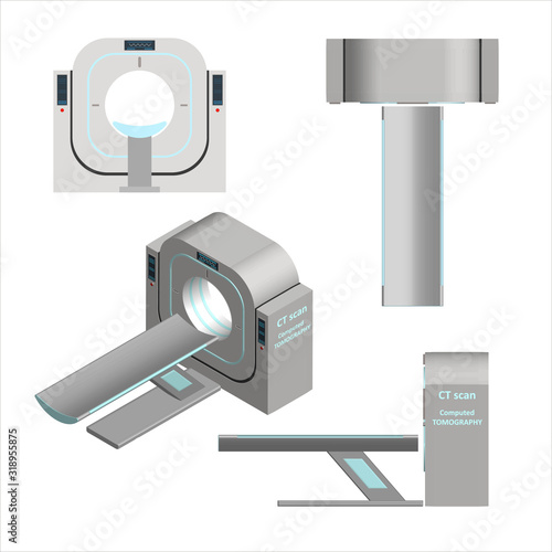Set of 3D computer tomograph in different projections Isolated on a white background. Magnetic resonance imaging. Examination and diagnosis of cancerous tumors and brain damage. Vector.