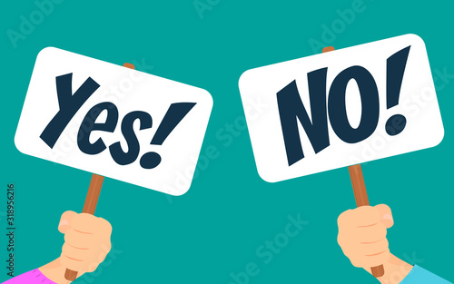 Vector illustration of Yes No banner in human hand.