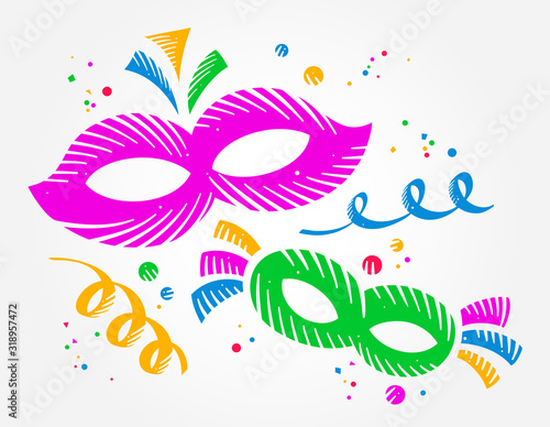 Colorful carnival masks on light background
