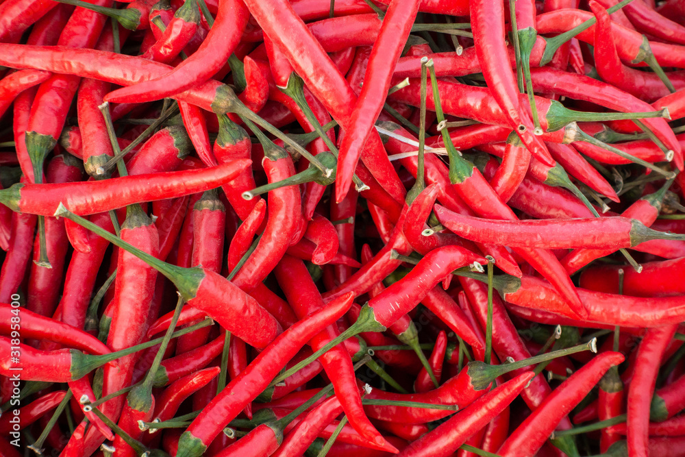 Mix Red Chilli organic farm on  tray, thailand market.