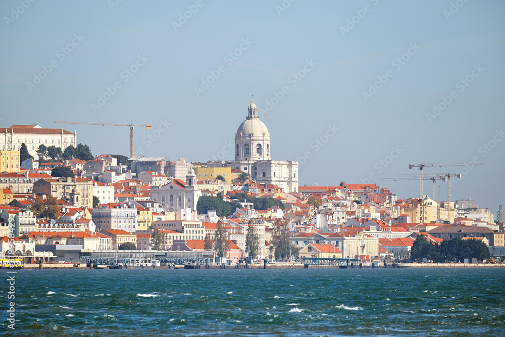 Shot of Lisbon full of small residential buildings Portugal