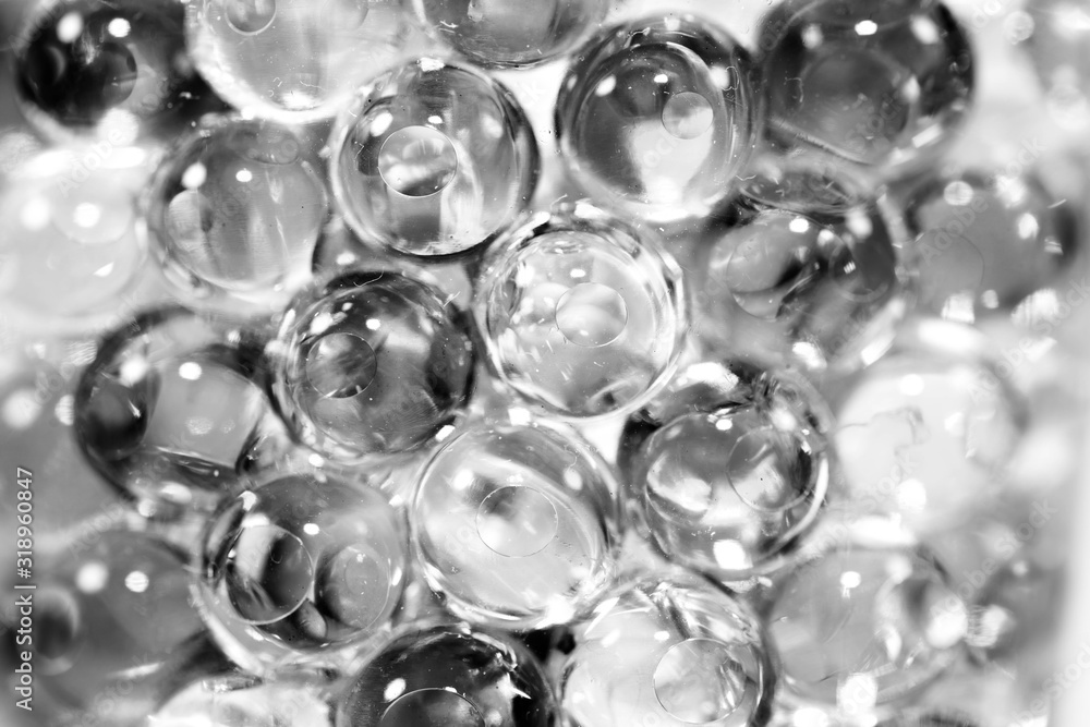 Monochrome image of small bubbles  in a plastic recipient, image for background.
