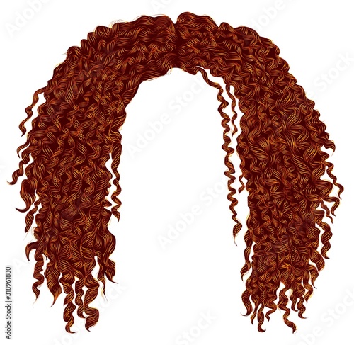 trendy curly disheveled african red hair  . realistic  3d .  fashion beauty style .unisex women  men.afro